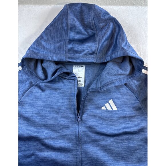 Adidas Boys Blue Full-Zip Hoodie Sz L 14/16 Reg Fit Fleece-Lined Activewear - Picture 10 of 12